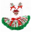 Xmas White Baby Pettitop with Red White Green Wave Minnie Print with Red White Green Striped Ruffles & Red Bow with Red White Green Striped Newborn Pettiskirt NN87 