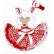 Xmas White Baby Pettitop with Christmas Reindeer Print & Minnie Dots Bow with Red White Wave Ruffles & White Bow with Red White Wave Newborn Pettiskirt NN92 
