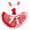 Xmas White Baby Pettitop with 1st Santa Claus Birthday Number with Red White Wave Ruffles & White Bow with Red White Wave Newborn Pettiskirt NN94 