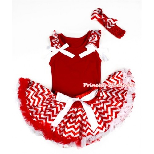 Xmas Red Baby Pettitop With Red White Wave Ruffles & White Bows with Red White Wave Newborn Pettiskirt NG1294 