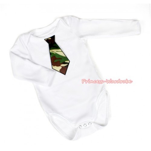 White Long Sleeve Baby Jumpsuit with Camouflage Tie Print LS225 