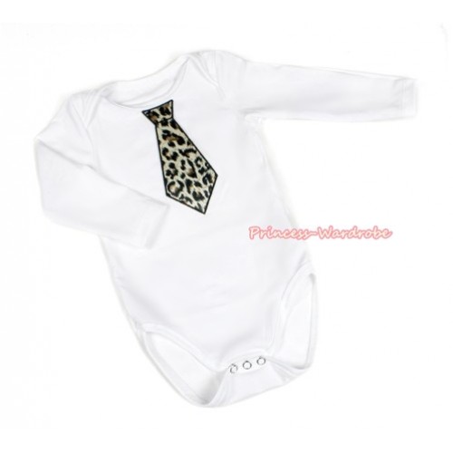 White Long Sleeve Baby Jumpsuit with Leopard Tie Print LS226 