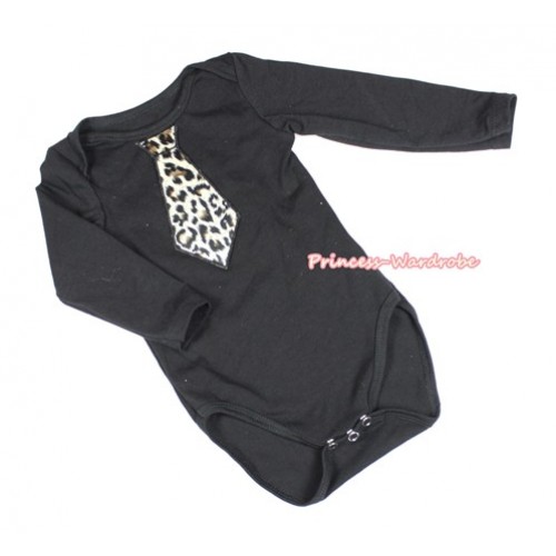 Black Long Sleeve Baby Jumpsuit with Leopard Tie Print LS229 