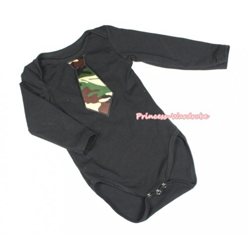 Black Long Sleeve Baby Jumpsuit with Camouflage Tie Print LS230 