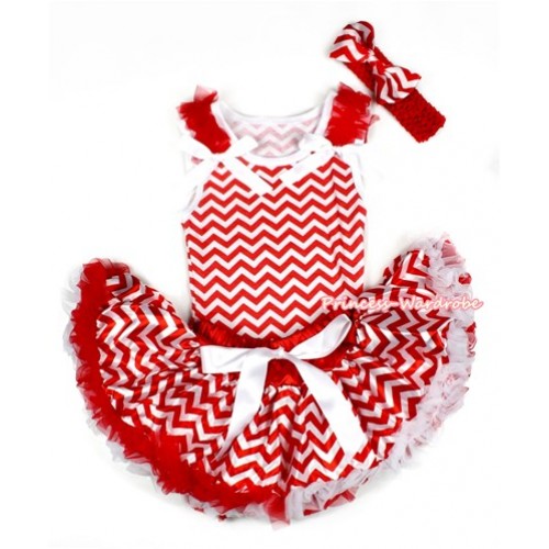 Xmas Red White Wave Baby Pettitop With Red Ruffles & White Bows with Red White Wave Newborn Pettiskirt BG091 