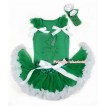 Xmas Kelly Green Baby Pettitop with Sparkle Crystal Bling Tinker Bell Print with Kelly Green Ruffles & White Bow with Kelly Green White Newborn Pettiskirt BG100 