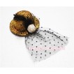 Black Feather and Polka Dots net Sparkle Gold Hat Clip with Cream White Rose  H148 
