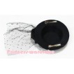 Black Rose and Feather Black Hat Clip with Black Polka Dots Net H120 