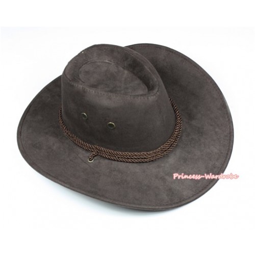 Dark Brown Leather Western Cowboy Rope Wide Brim Hat H778 