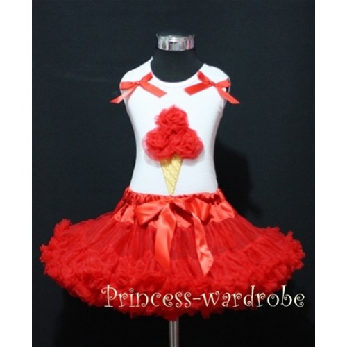 Red Pettiskirt With Red Ice Cream White Tank Top with Red Bows MS202 