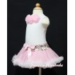 White Baby Pettitop & Light Pink Rosettes with ight Pink Leopard Waist Light Pink White Newborn Pettiskirt NG301 