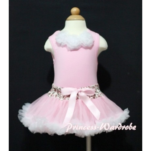 Light Pink Baby Pettitop & White Rosettes with Light Pink Leopard Waist Light Pink White Baby Pettiskirt BG29 