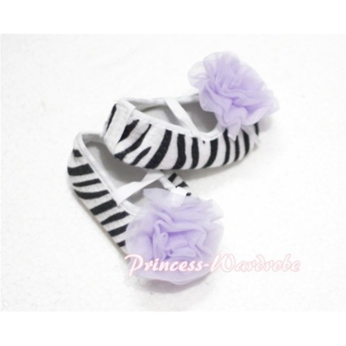 Baby Zebra Crib Shoes with Light Purple Rosettes S105 