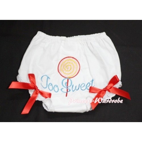 Too Sweet Lollipop Printed White Panties Bloomers with Red Bows BL02 