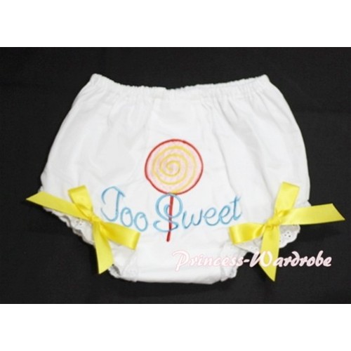 Too Sweet Lollipop Printed White Panties Bloomers with Yellow Bows BL04 