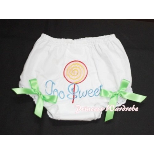 Too Sweet Lollipop Printed White Panties Bloomers with Dark Green Bows BL05 