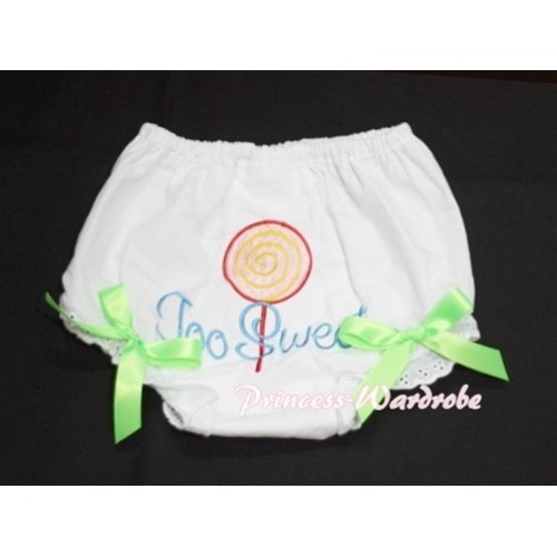 Too Sweet Lollipop Printed White Panties Bloomers with Lime Green Bows BL06 