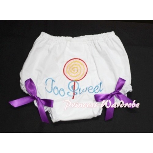 Too Sweet Lollipop Printed White Panties Bloomers with Dark Purple Bows BL09 