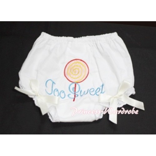 Too Sweet Lollipop Printed White Panties Bloomers with Cream White Bows BL12 