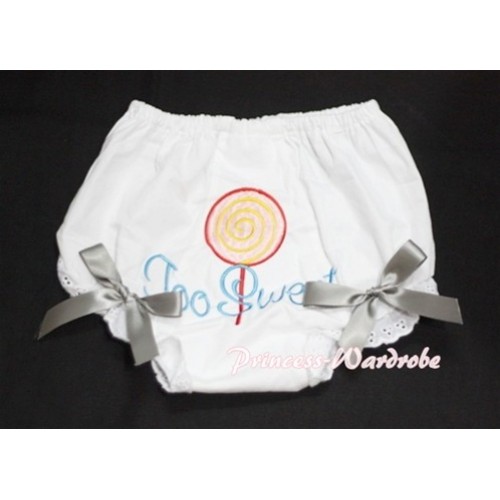 Too Sweet Lollipop Printed White Panties Bloomers with Grey Bows BL13 