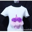 White Birthday Cake Short Sleeves with Dark Purple Light Pink Rosettes T40 
