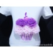 White Birthday Cake Short Sleeves with Dark Purple Light Pink Rosettes T40 