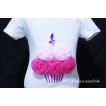 White Birthday Cake Short Sleeves with Light Hot Pink Rosettes T41 