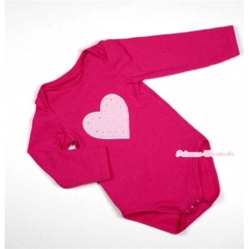 Hot Pink Long Sleeve Baby Jumpsuit with Light Pink Heart Print LS209 