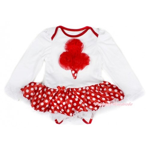 White Long Sleeve Baby Bodysuit Jumpsuit Minnie Dots White Pettiskirt With Red Rosettes MInnie Dots Ice Cream Print JS2296 
