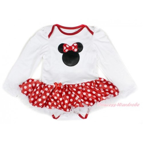 White Long Sleeve Baby Bodysuit Jumpsuit Minnie Dots White Pettiskirt With Minnie Print JS2304 