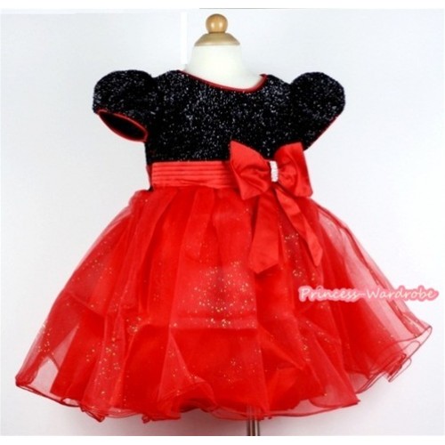 Red Big Bow Waist,Black & Hot Red Wedding Party Dress PD031 
