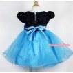 Light Blue Big Bow Waist,Black & Light Blue Wedding Party Dress PD030 