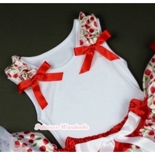 White Tank Top with White Cherry Ruffles and Red Ribbon T471 