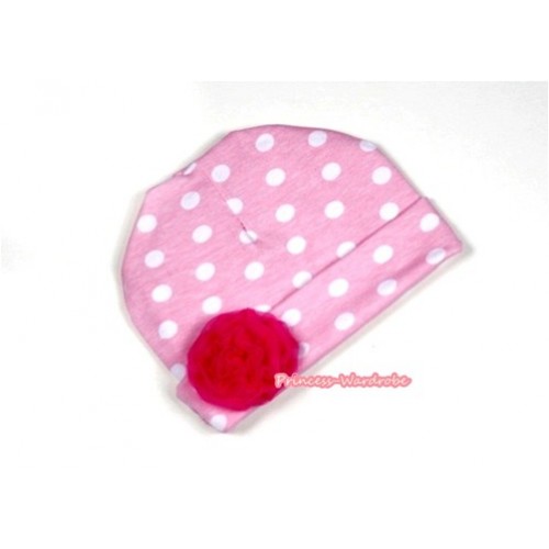 Light Pink White Polka Dots Cotton Cap with Red Rose TH278 