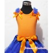 Royal Blue Orange Pettiskirt with Matching Orange Tank Top with Orange Bow and Royal Blue Ruffles MN36 