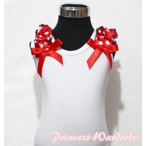 White Tank Top with Red Ribbon and Red White Polka Dot ruffles T309 