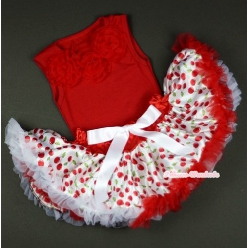 Hot Red Baby Pettitop & Red Rosettes with White Cherry Baby Pettiskirt NG1034 