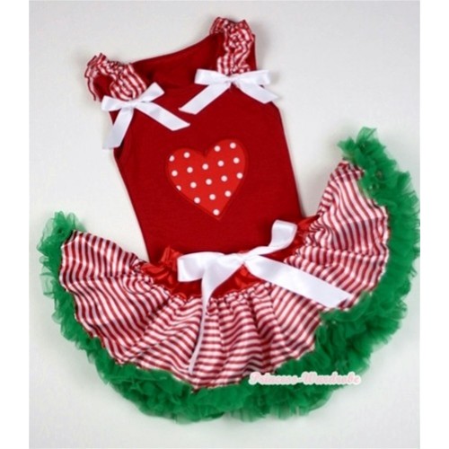 Red Baby Pettitop In Red White Polka Dots Heart Print with Red White Striped Ruffles White Bow with Red White Striped mix Christmas Green Baby Pettiskirt NG1055 