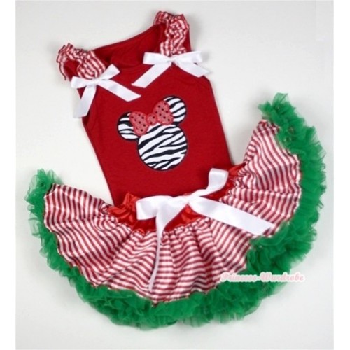 Red Baby Pettitop In Zebra Minnie Print with Red White Striped Ruffles White Bow with Red White Striped mix Christmas Green Baby Pettiskirt NG1056 