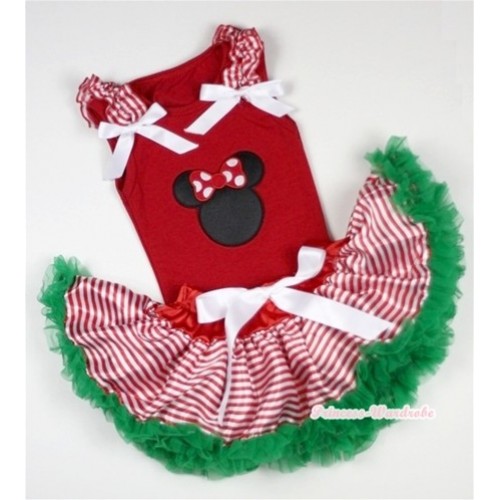 Red Baby Pettitop In Minnie Print with Red White Striped Ruffles White Bow with Red White Striped mix Christmas Green Baby Pettiskirt NG1057 