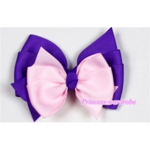 Light Pink Dark Purple Ribbon Bow Hair Clip H498 