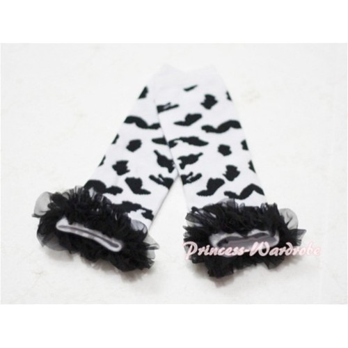Newborn Baby Cow Print Leg Warmers Leggings with Black Ruffles LG40 