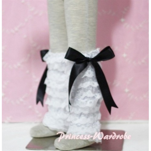 Baby White Lace Leg Warmers Leggings with Black Ribbon LG55 