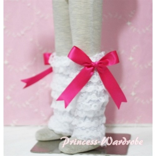 Baby White Lace Leg Warmers Leggings with Hot Pink Ribbon LG56 