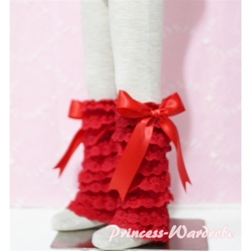 Baby Red Lace Leg Warmers Leggings with Red Ribbon LG64 