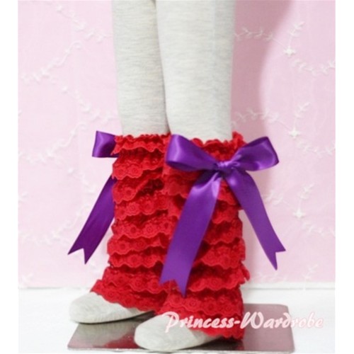 Baby Red Lace Leg Warmers Leggings with Purple Ribbon LG66 