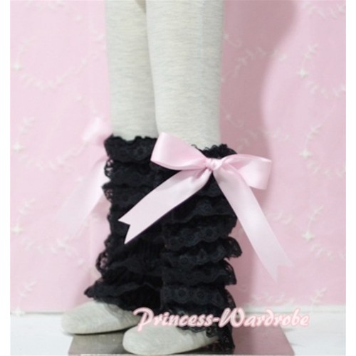 Baby Black Lace Leg Warmers Leggings with Pink Ribbon LG72 