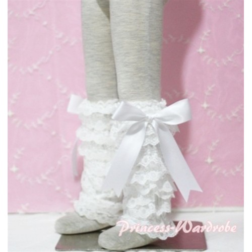 Baby Cream White Lace Leg Warmers Leggings with White Ribbon LG76 