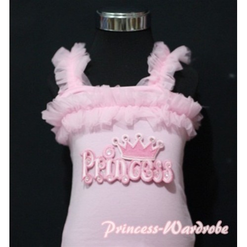 Pink Spaghetti Strap Ruffle Pettitop Top with Princess Logo TM13 2 