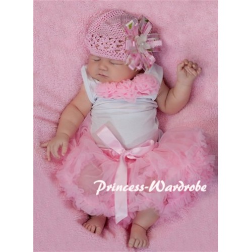 White Baby Pettitop & Light Pink Rosettes with Light Pink Baby Pettiskirt NG41 